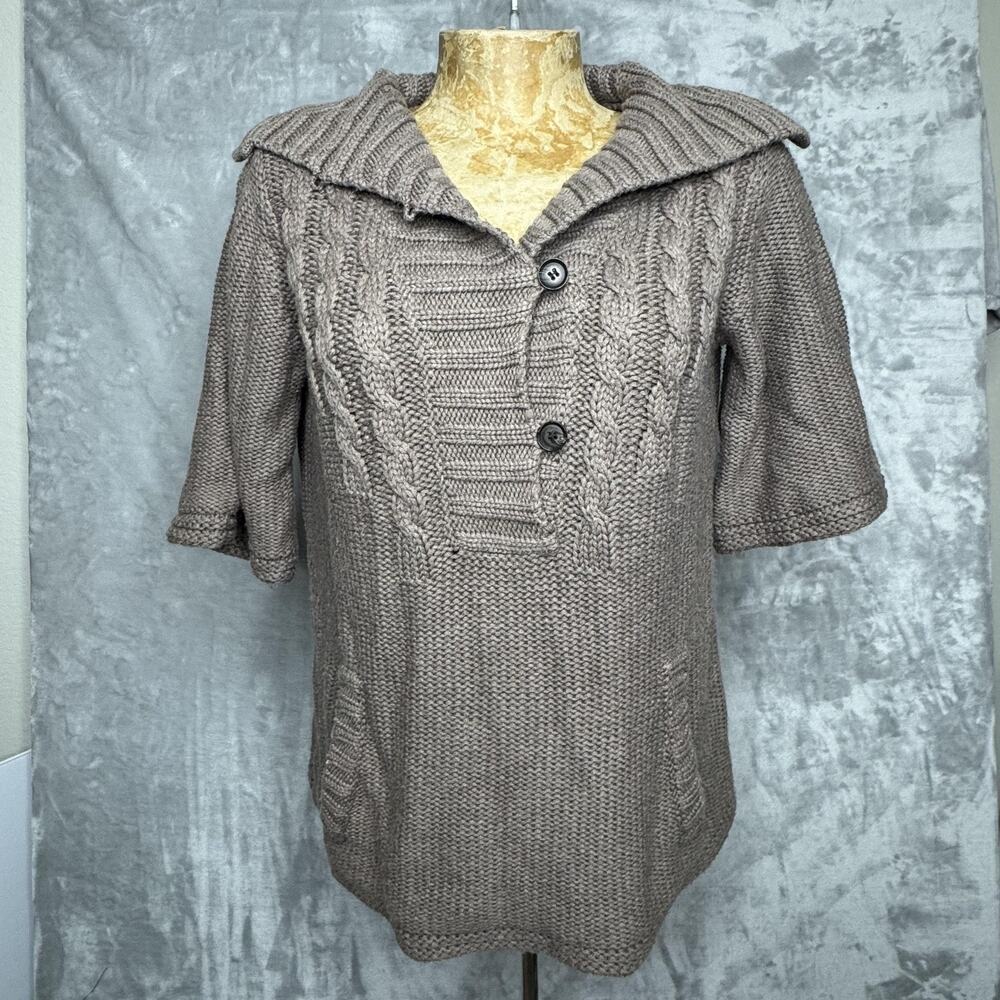 Ulla Johnson Sweater Womens Medium Brown Cable Knit Short Sleeve Shawl Collar